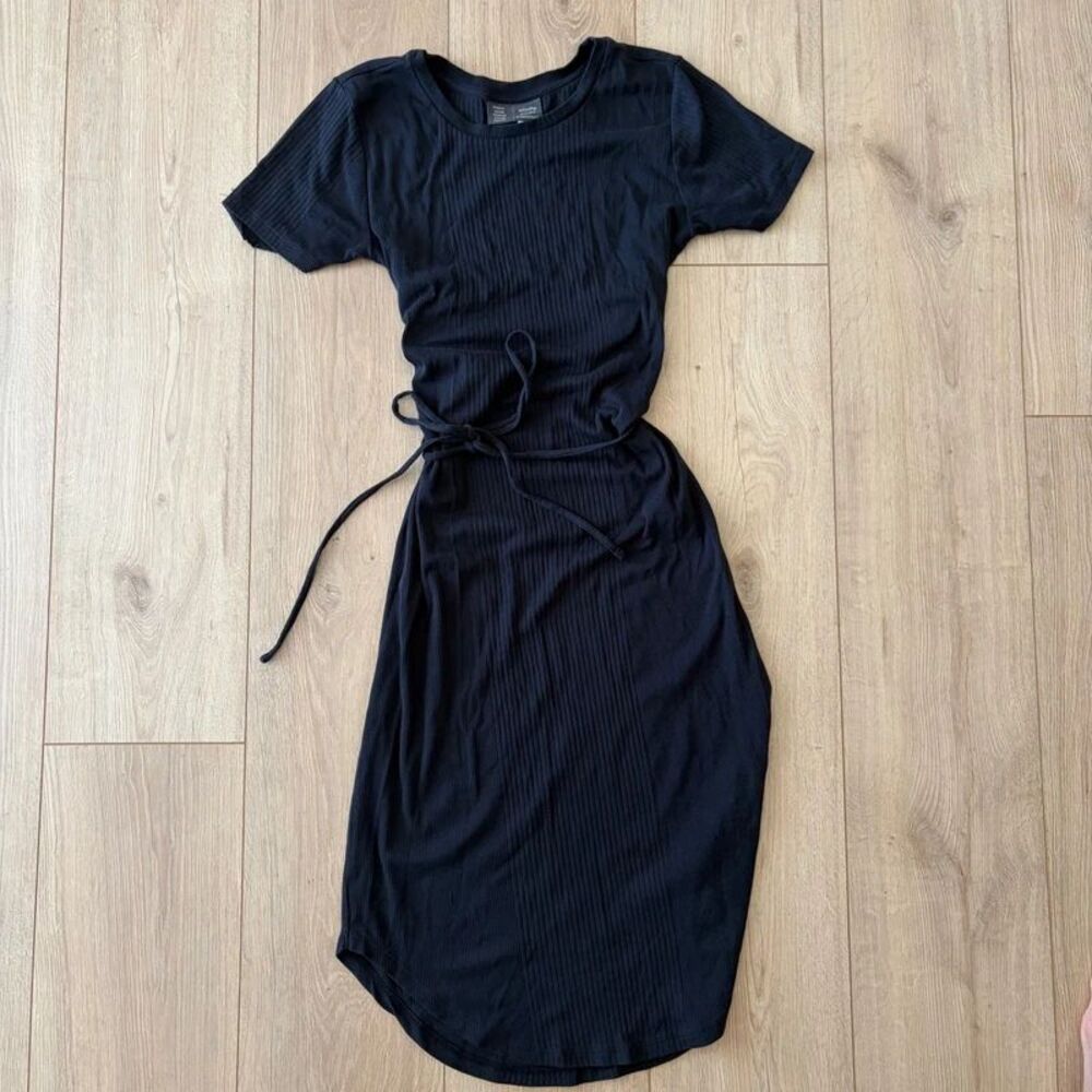 Anthropologie Saturday Sunday Black Ribbed Ruched Dress MP